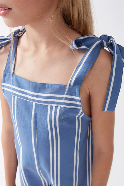 Tie Strap Romper in Denim Stripe