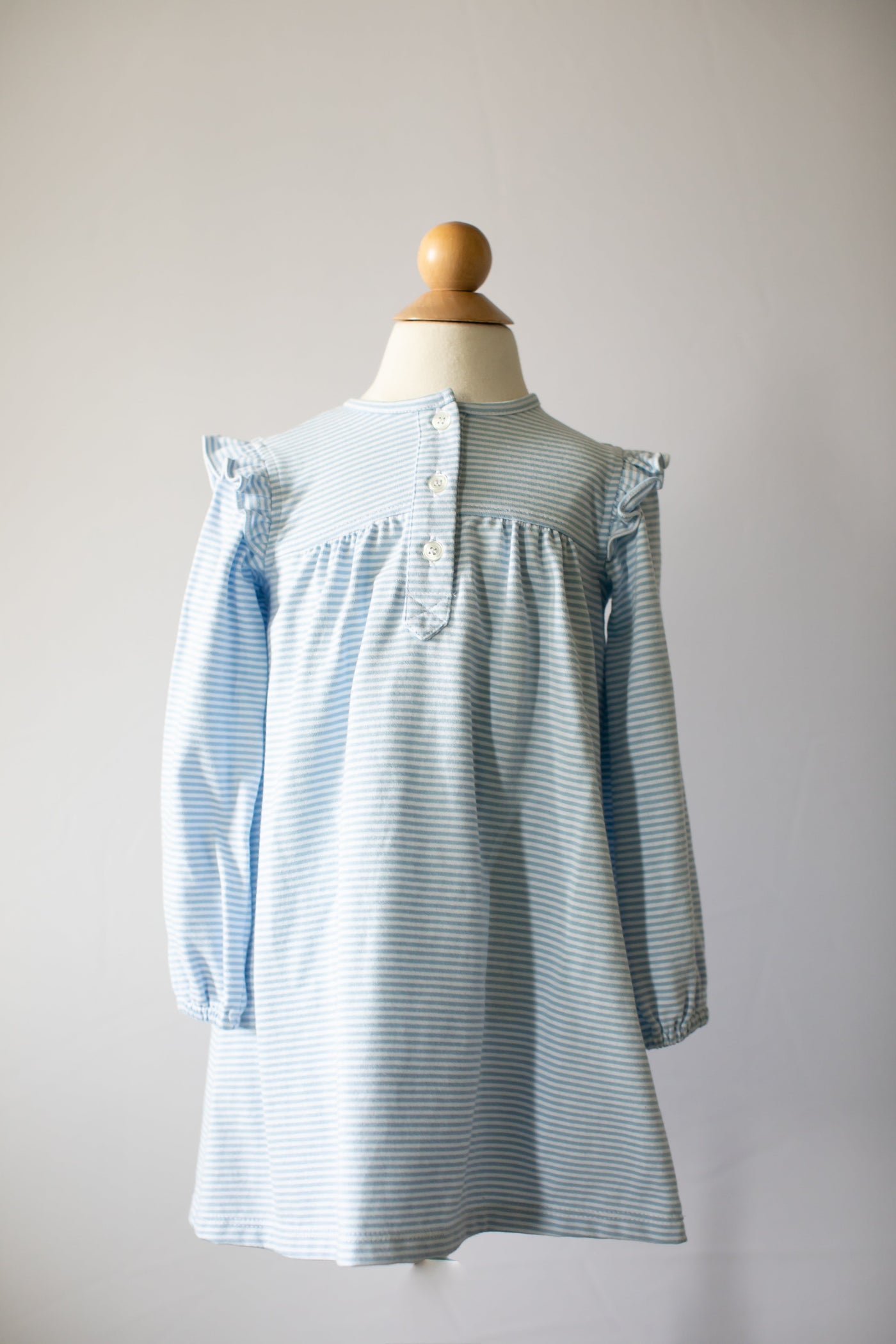 L/S Knit Button Dress Winter Blue Candy Stripe