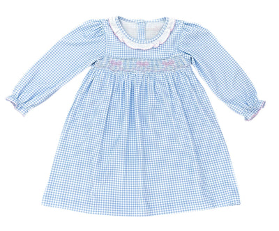 Sara Dress - Blue Smocked Bow