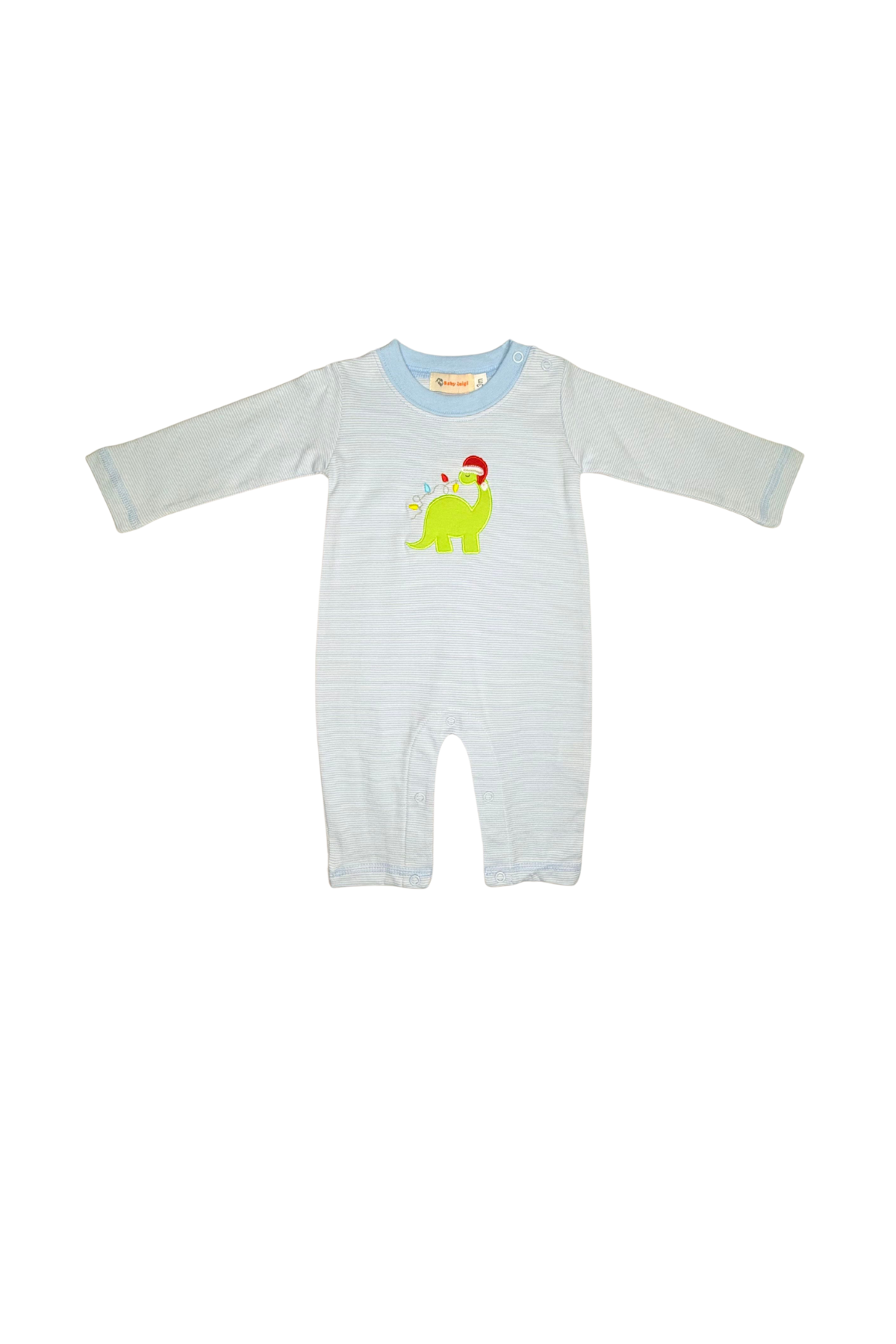 Blue Stripe Romper - Brontosaurus Xmas Lights