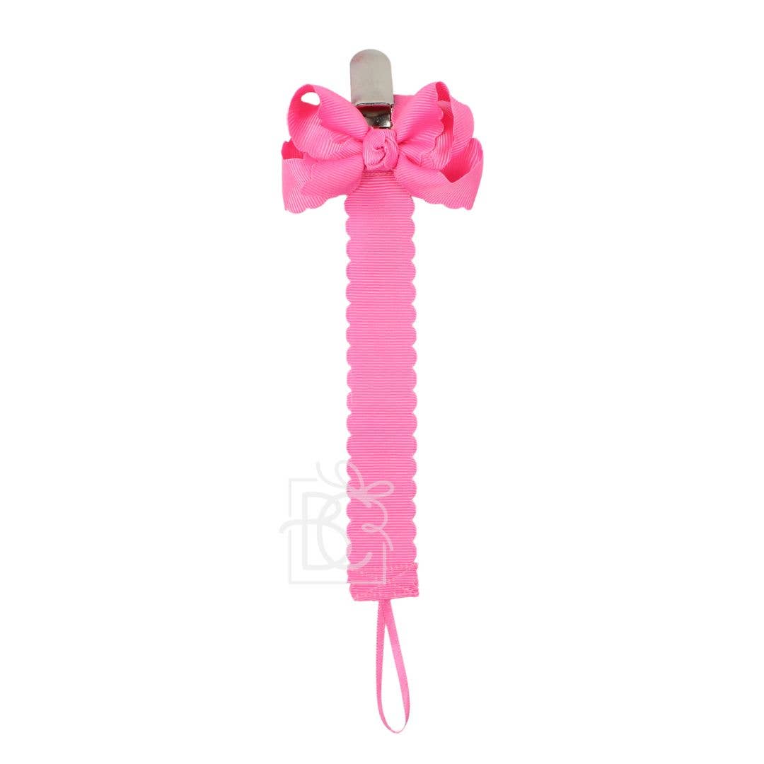 Scalloped Grosgrain Pacifier Clip w/ Detachable Bow: Antique White