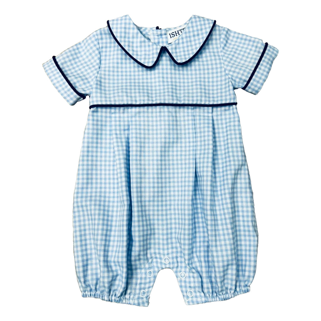 Blue Plaid Boy's Romper