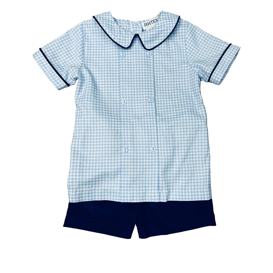 Blue Plaid Boy's Short Set