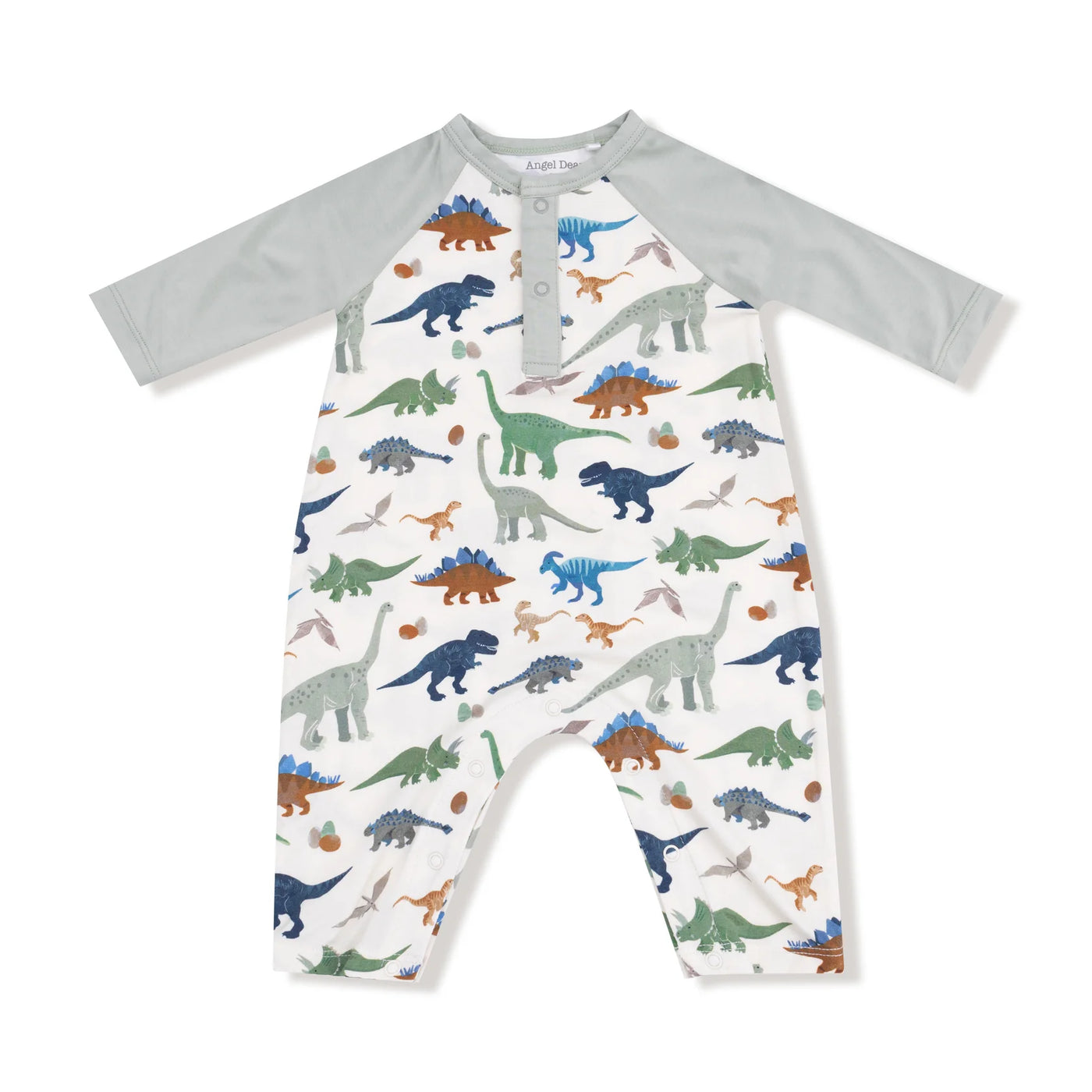 Raglan Henley Romper - Washy Dinos