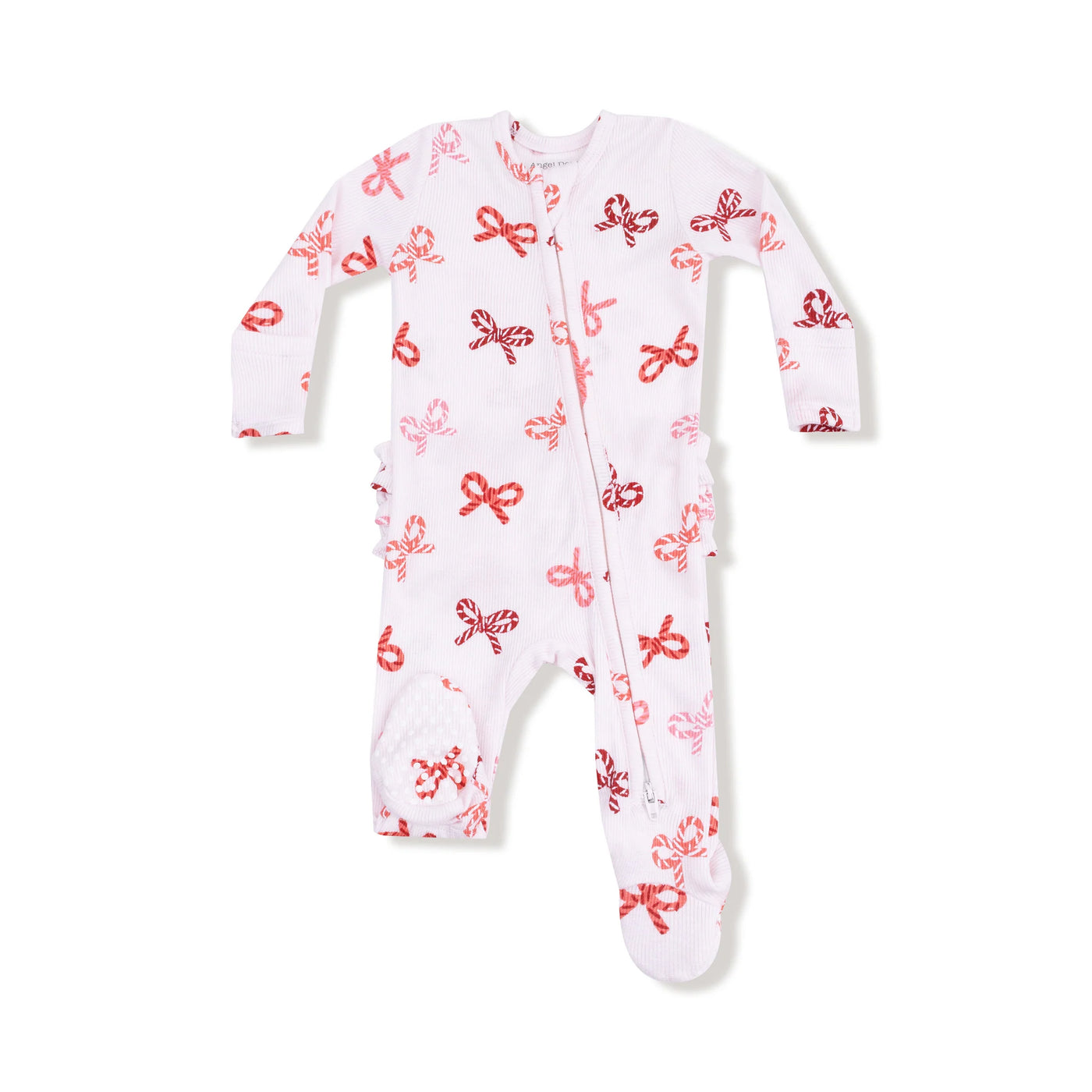 2 Way Zipper Ruffle Footie - Candy Cane Bows
