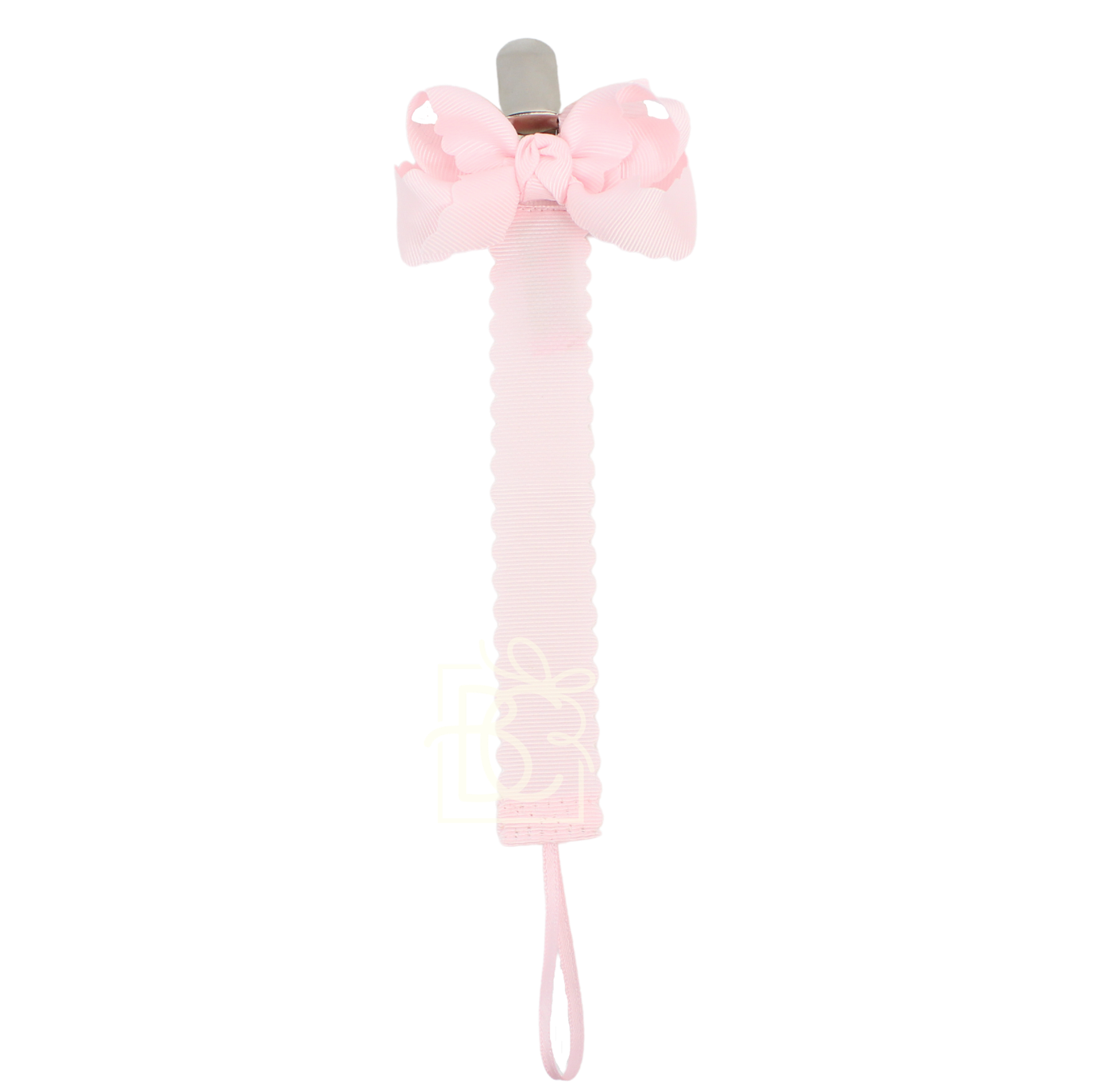 Scalloped Grosgrain Pacifier Clip w/ Detachable Bow: Antique White
