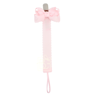 Scalloped Grosgrain Pacifier Clip w/ Detachable Bow: Antique White