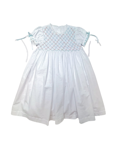 Heirloom Dress White w/ Bl/Pk Smock