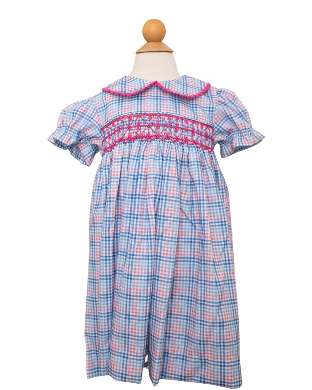 Smock Day Dress Salem Plaid w/ Hot Pink