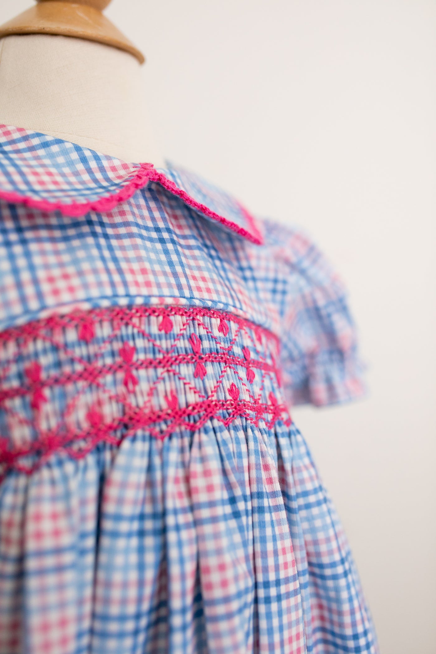 Smock Day Dress Salem Plaid w/ Hot Pink