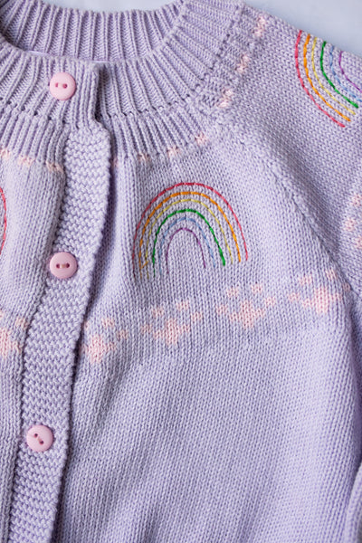 Fair Isle Cardigan Lavendar w/ Rainbows