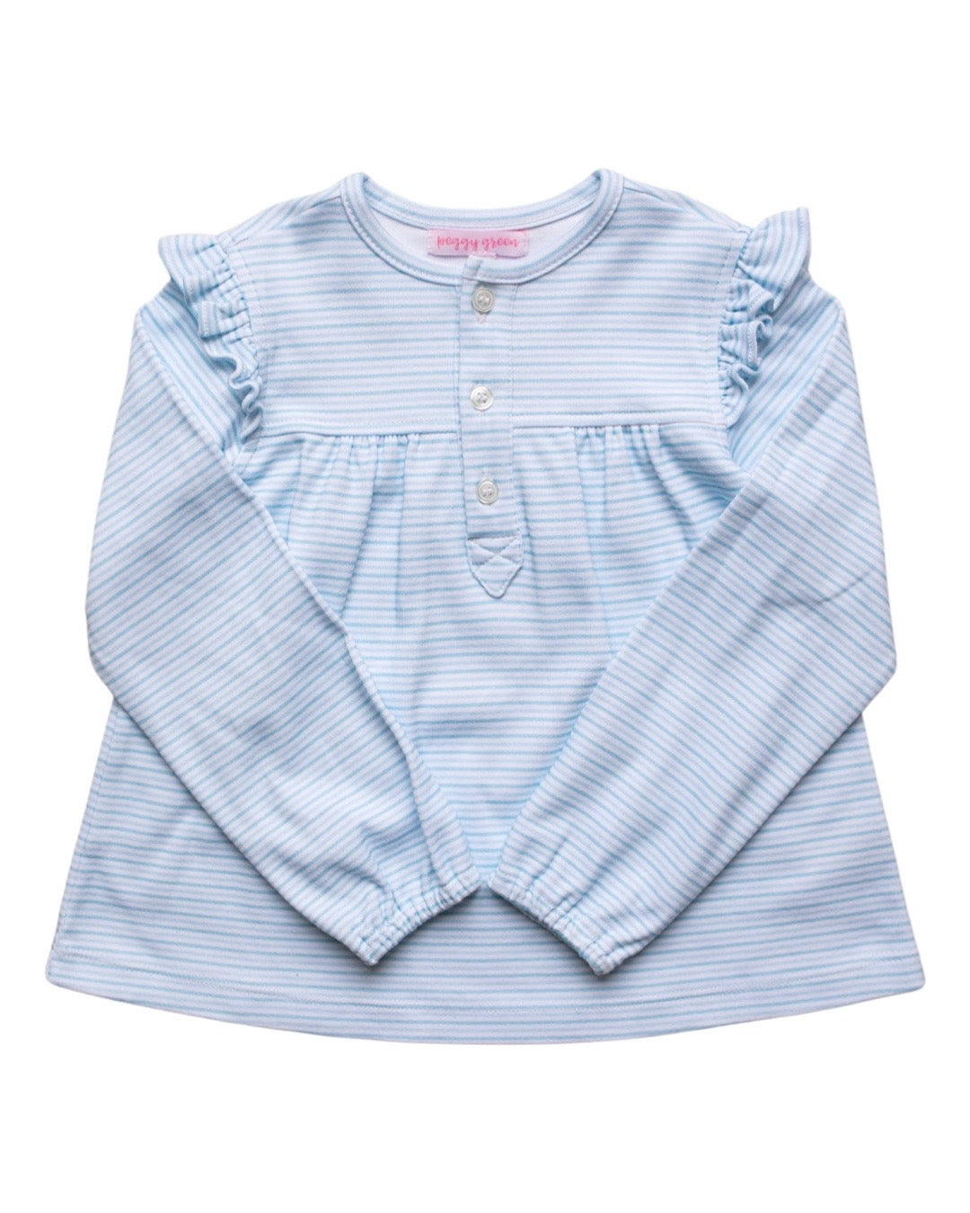 L/S Button Top Winter Blue Candy Stripe