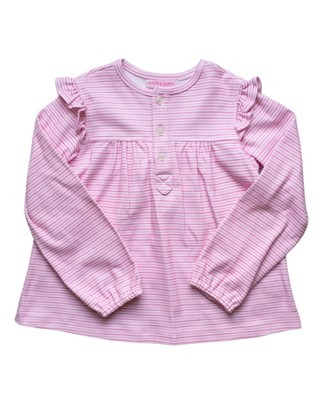 L/S Knit Button Top Powder Pink Candy Stripe