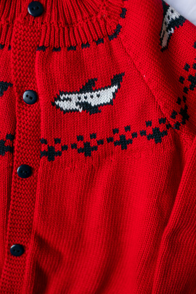 Fair Isle Cardigan Red w/ Airplanes