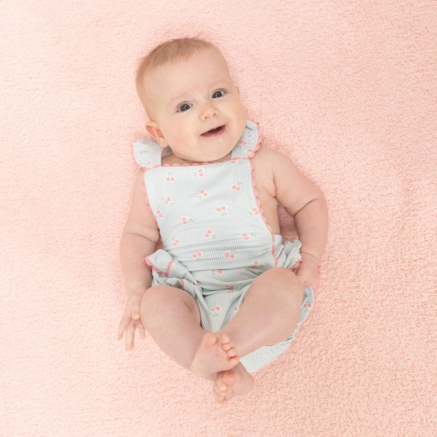 Angelic Pertty Ric Rac Angel Dear Ric Rac Ruffle Sunsuit - Tiny Cherry Stripe – Plaid Rabbit Gifts