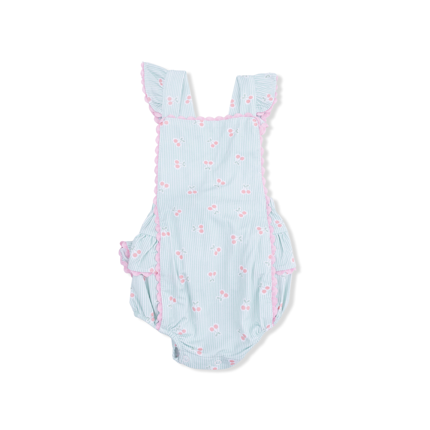 Angel Dear Ric Rac Ruffle Sunsuit - Tiny Cherry Stripe – Plaid Rabbit Gifts
