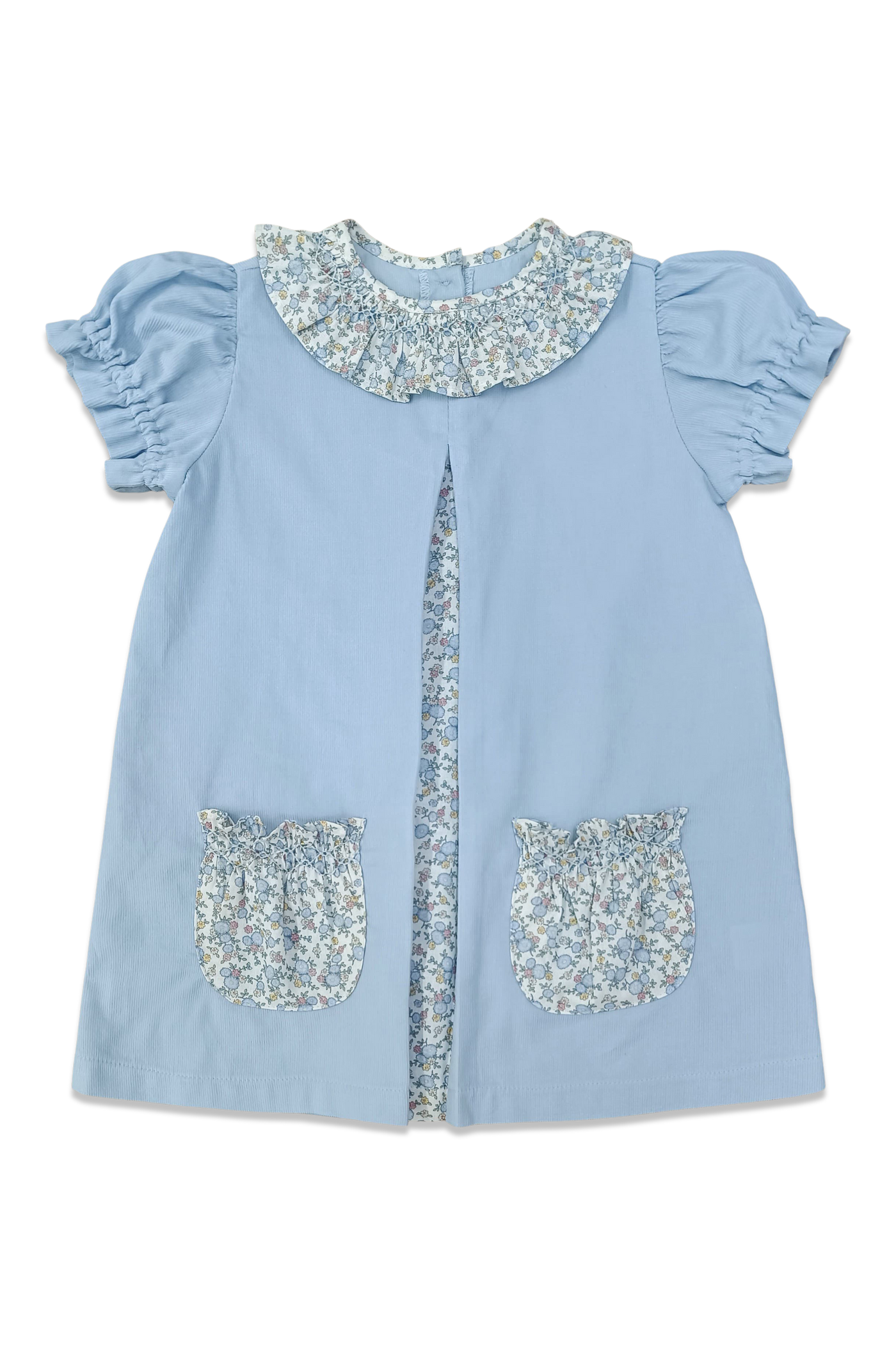 Louisa Dress - Crysanthemum Floral & Blue Corduroy