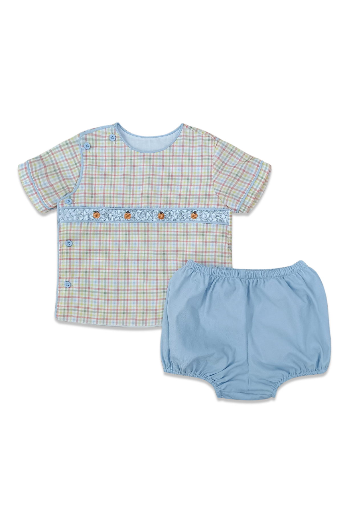 S/S Beau Bloomer Set - Plaid & Blue Corduroy