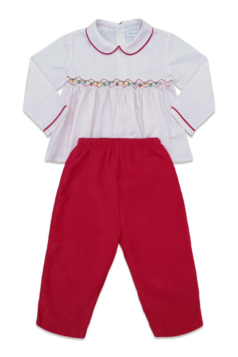 L/S Smocked Duncan Pant Set - Christmas Lights