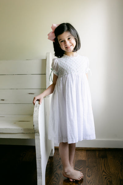 White Heirloom Mint/Pink Smock Dress