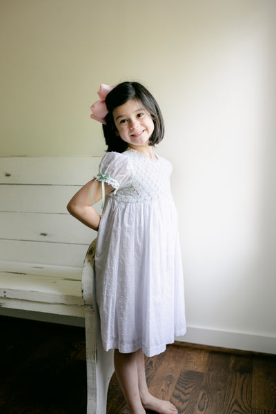 White Heirloom Mint/Pink Smock Dress