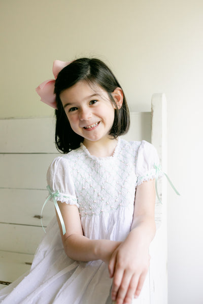 White Heirloom Mint/Pink Smock Dress