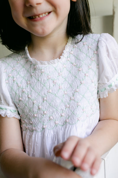 White Heirloom Mint/Pink Smock Dress