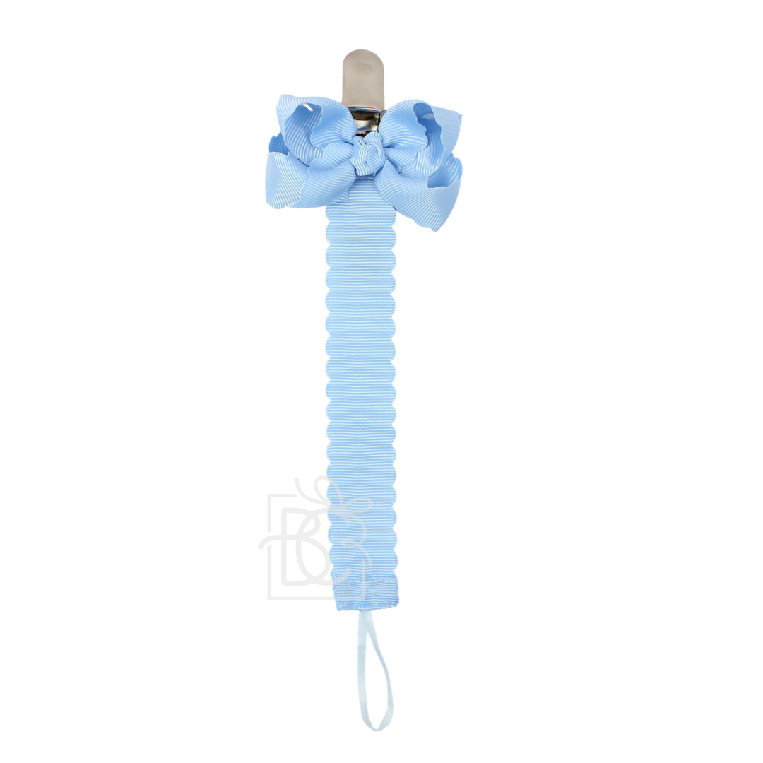 Scalloped Grosgrain Pacifier Clip w/ Detachable Bow: Antique White