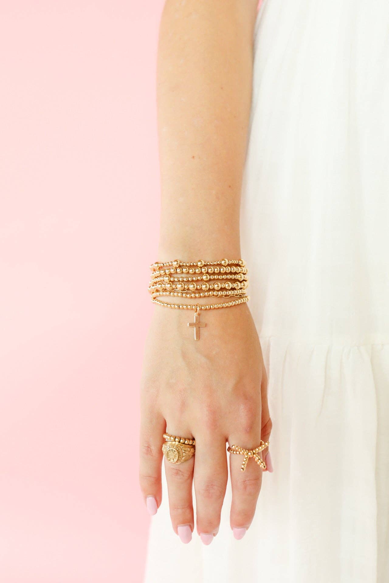 Gold Cross Charm Bracelet 6.75"