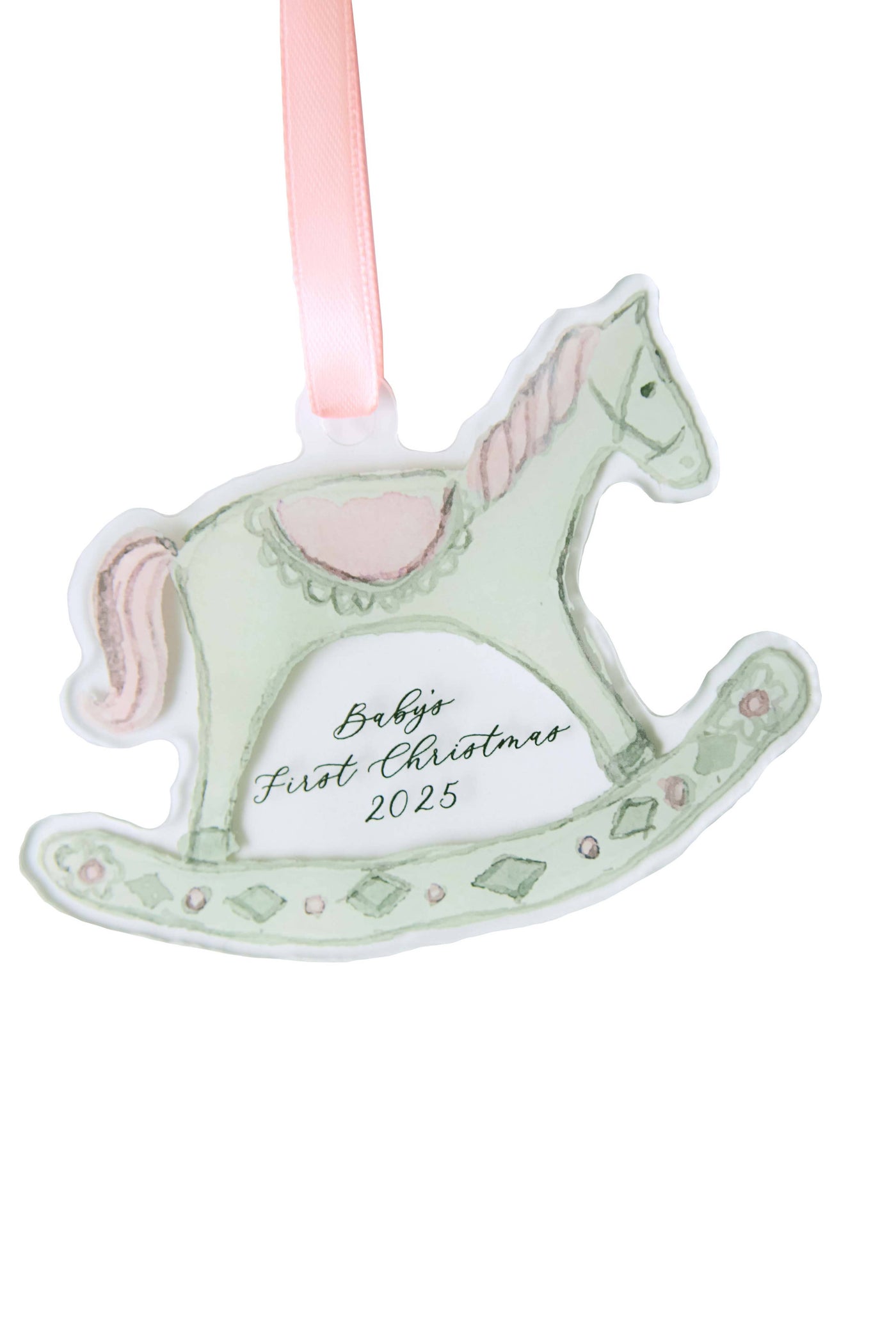 Baby’s First Christmas Rocking Horse Ornament - Pink