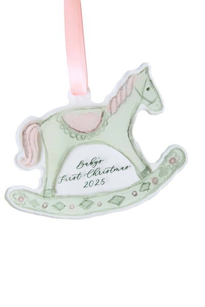 Baby’s First Christmas Rocking Horse Ornament - Pink