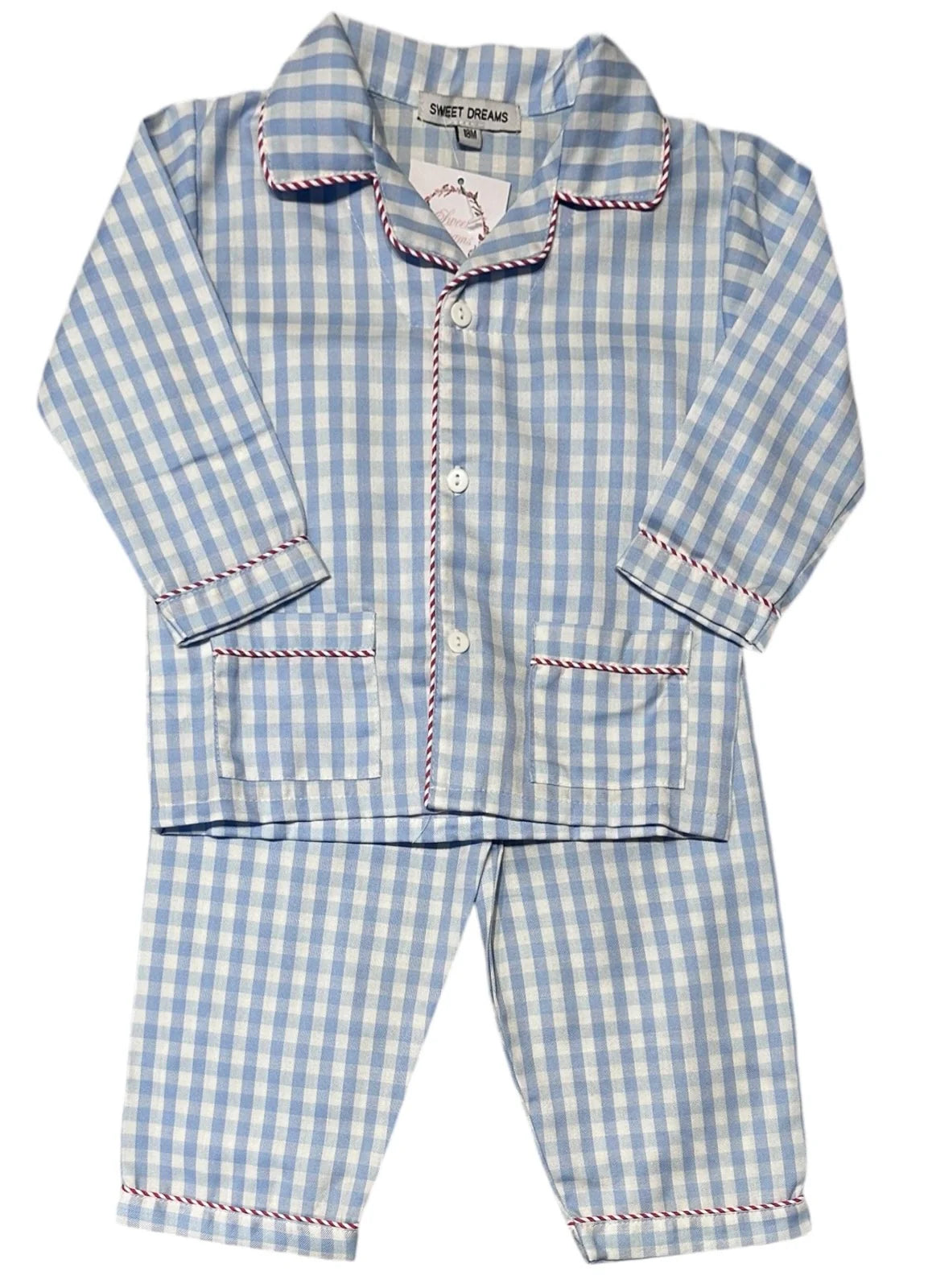 Sweet Dreams Blue Gingham Red Stripe PJ Set