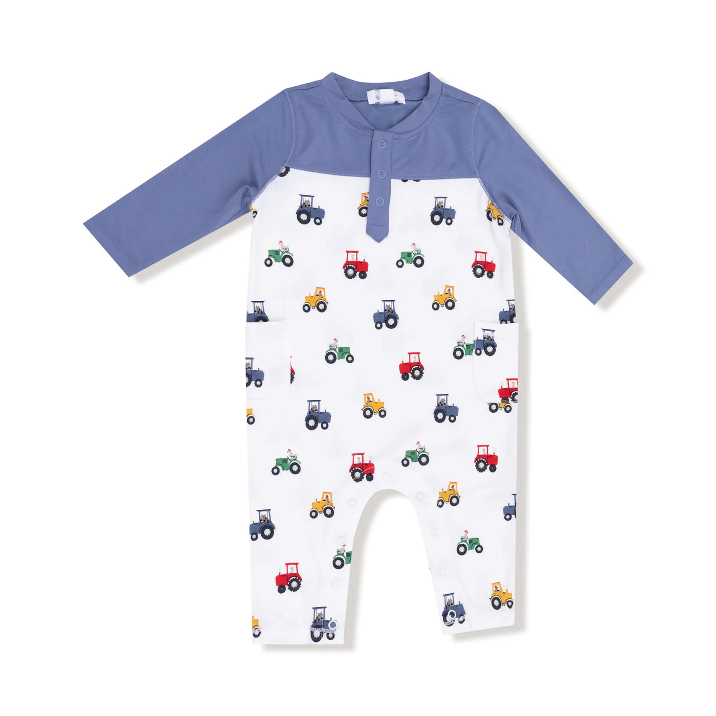 Contrast Sleeve Romper - Mini Tractors