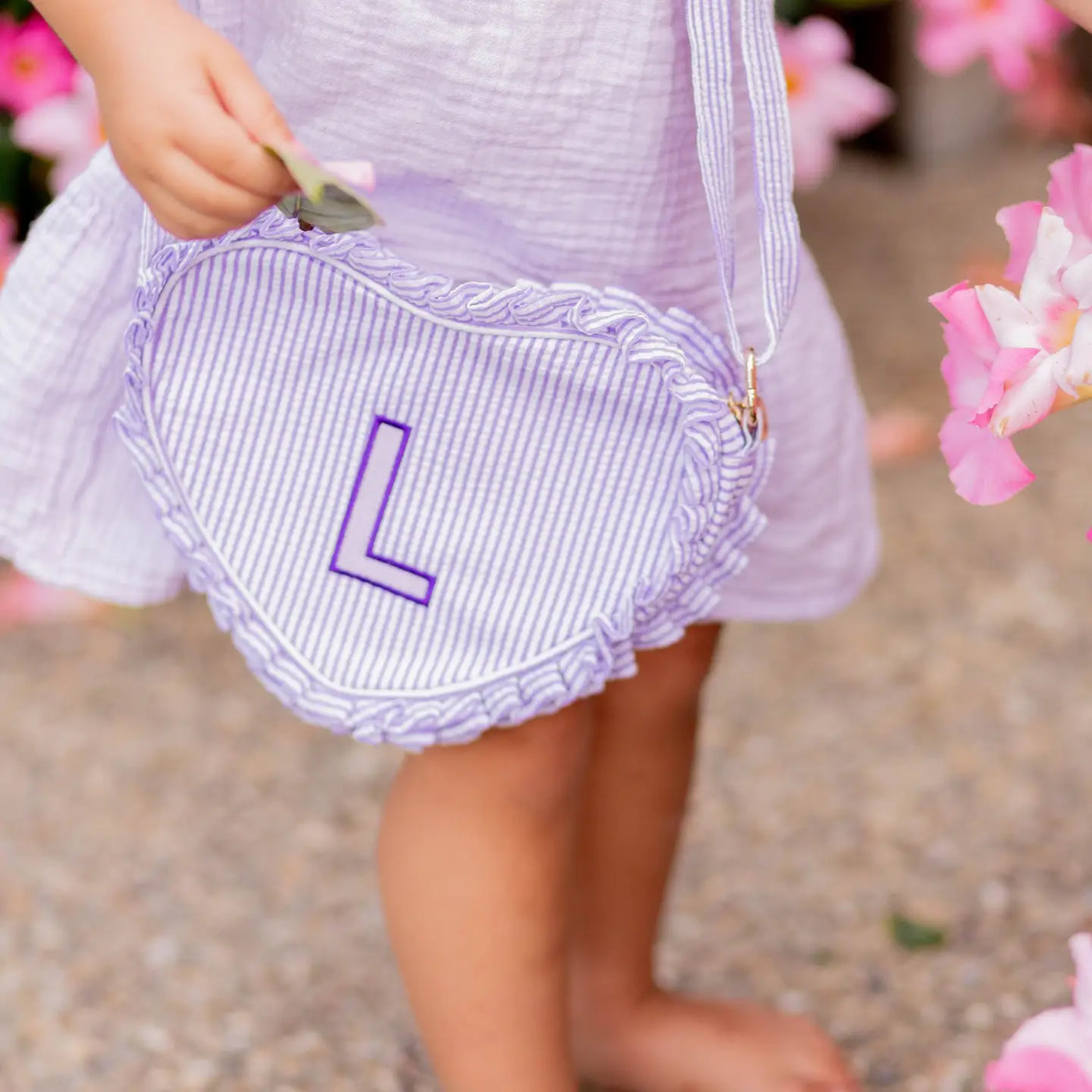 Lavender Seersucker Heart Purse