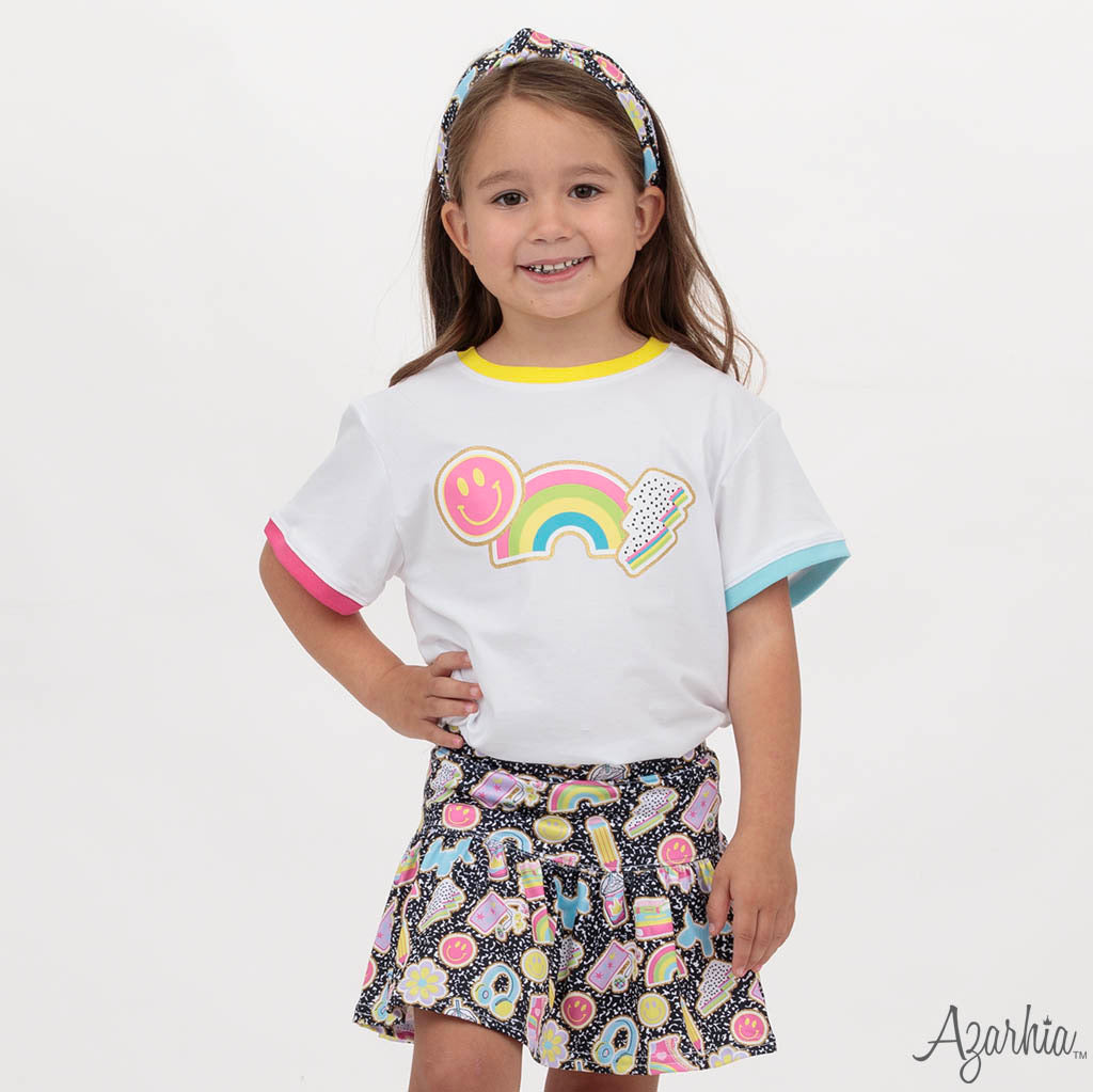 Yellow Ringer Tee - Rainbow Smiley