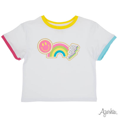 Yellow Ringer Tee - Rainbow Smiley