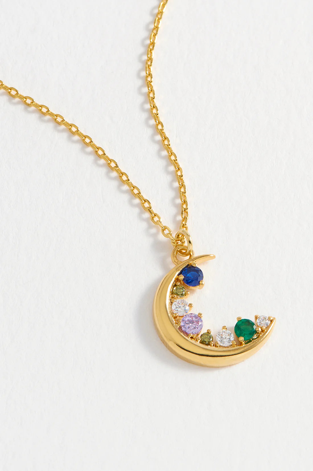 Multi CZ Moon Necklace - Gold