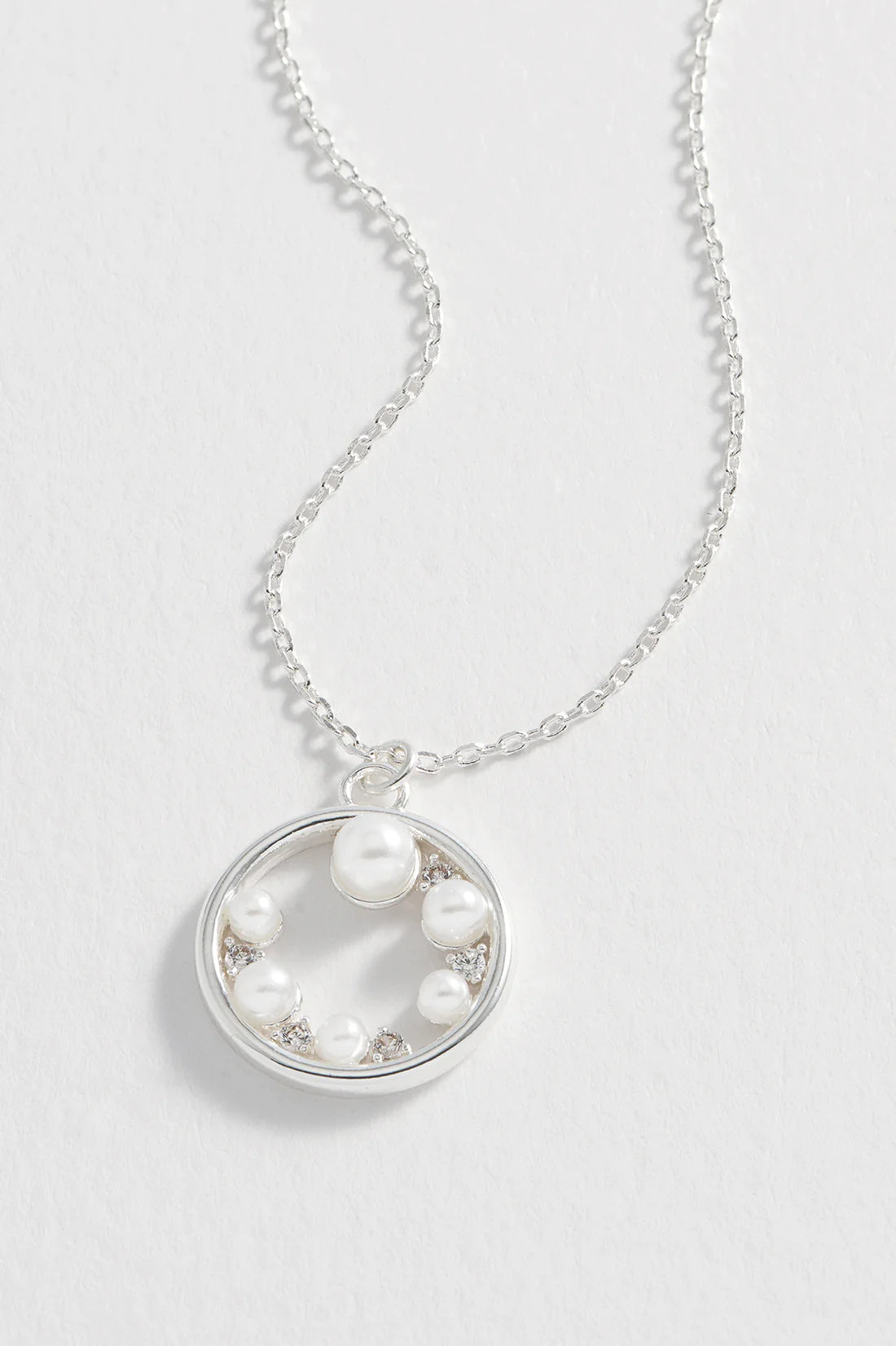 Circle Pearl and CZ Necklace - Silver