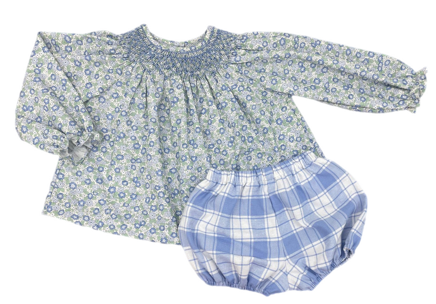 Ella Floral Emory Smock Bloomer Set Blue Green Floral