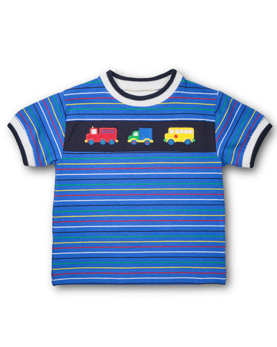 Blue Stripe Knit T-Shirt - Vehicles