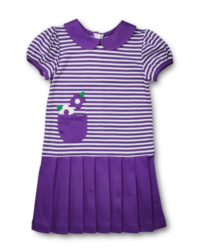 Pleated Knit Dress - Purple Stripe w/ Flowers