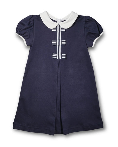 Navy Peter Pan Dress w/ Striped Ribbon Bows