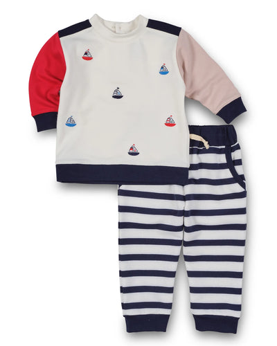 French Terry Pant Set - Sailboats