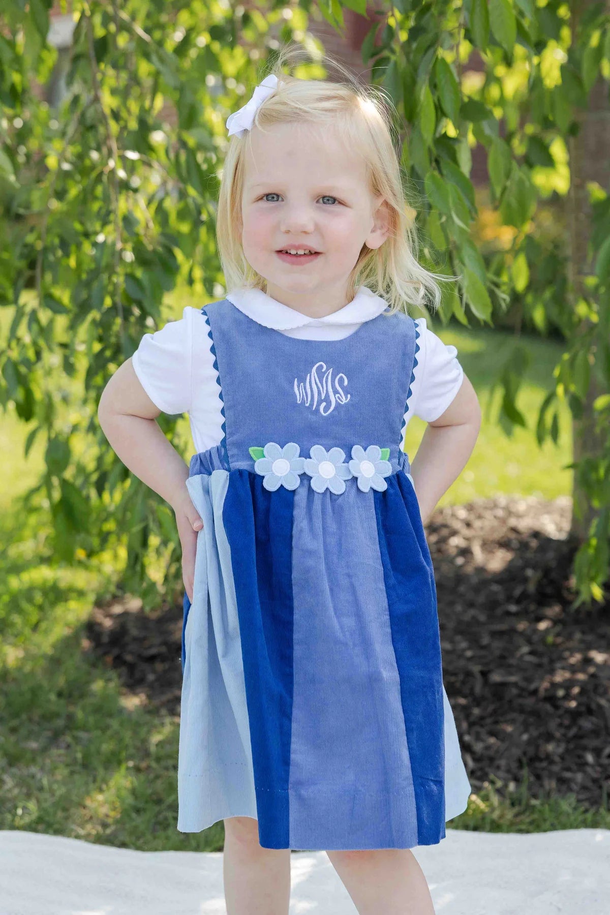 Corduroy Jumper - Multi Blue w/ Flowers