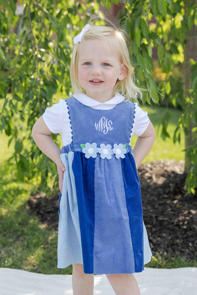 Corduroy Jumper - Multi Blue w/ Flowers