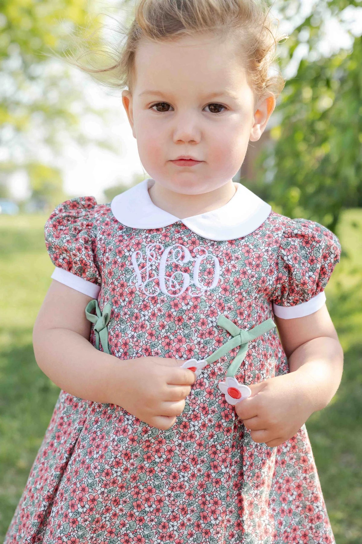 Pink Floral Peter Pan Dress w/ Flowers
