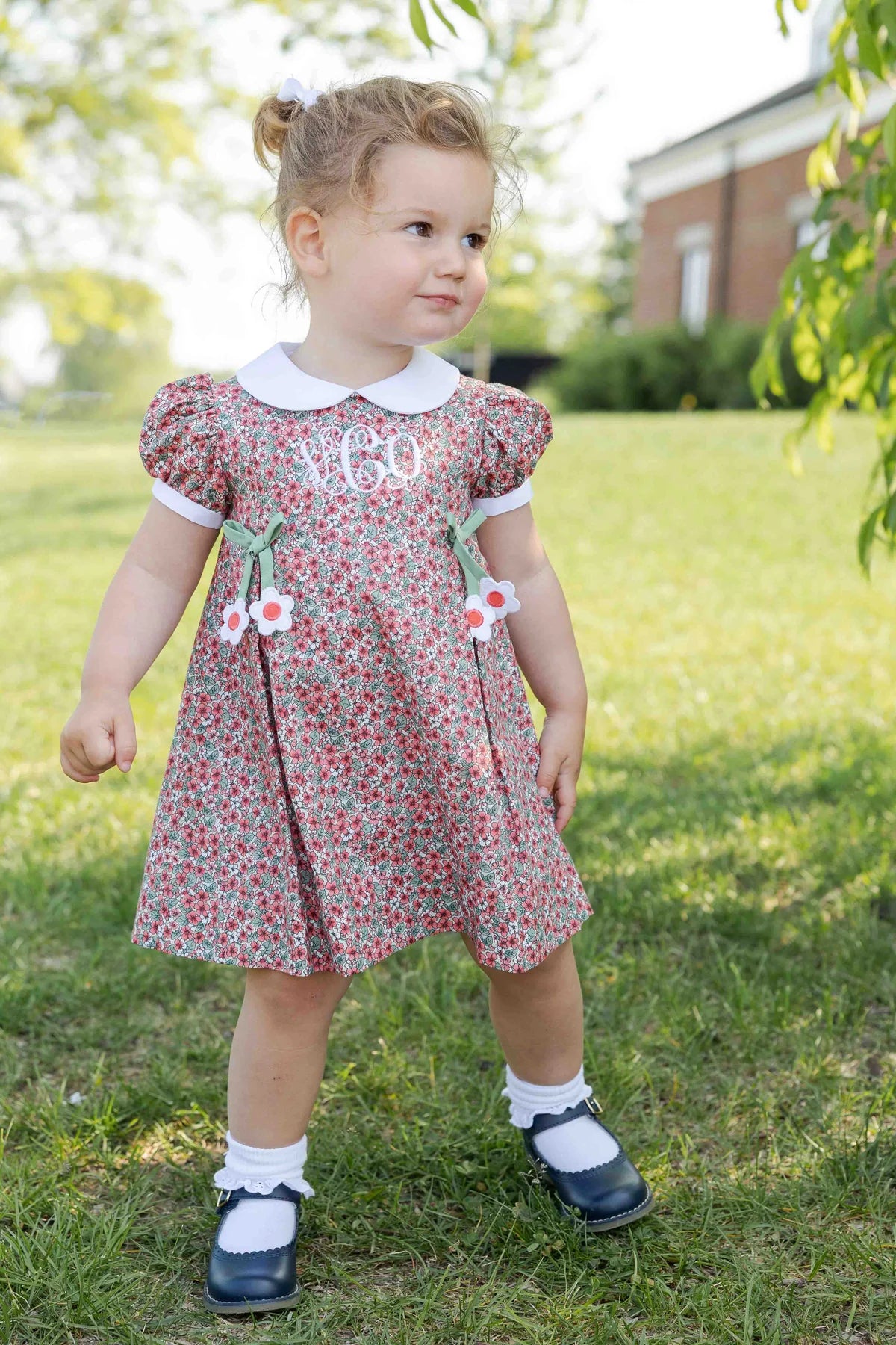 Pink Floral Peter Pan Dress w/ Flowers