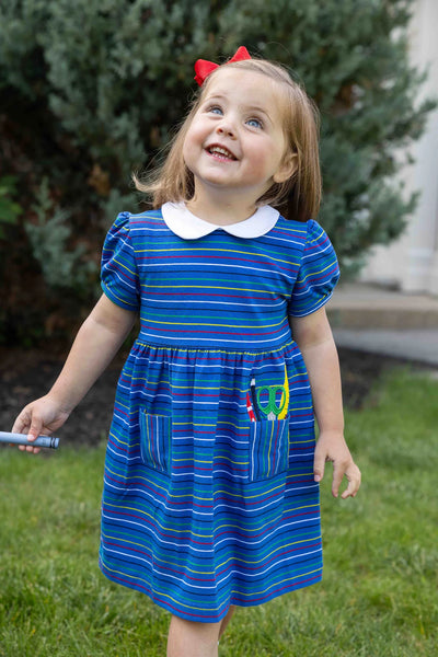 Blue Stripe Peter Pan Dress - School Supplies