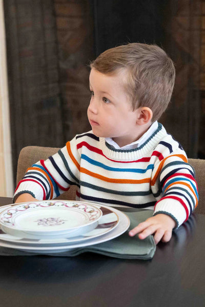 Crewneck Sweater w/ Multi Raised Stripes