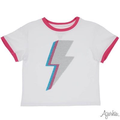 Pink Ringer Tee - Glitter Lightning Bolt